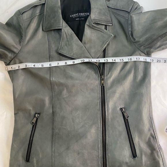 JENNIFER TATTANELLI Gray Antique Leather Short Moto Jacket SZ 46 (10US) - Picture 10 of 12